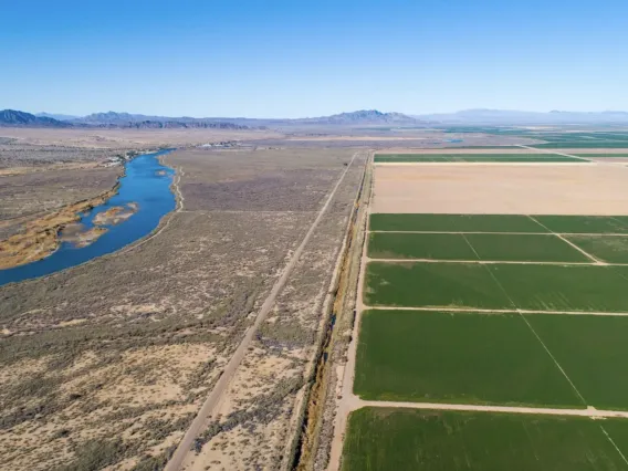 The Colorado River winding past farmland.