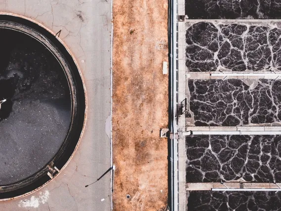 A wastewater treatment facility as seen from above.