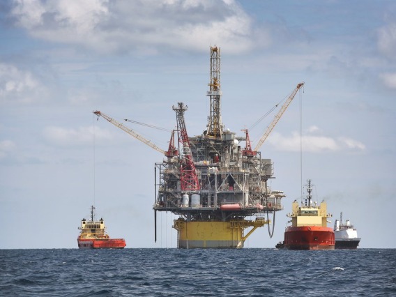 An ocean-based oil rig.