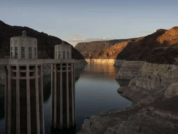 Low water levels behind a dam on the Colorado River.