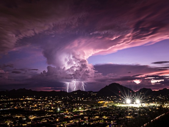 Lightning over Tucson at night.