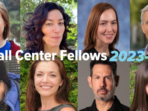 A photo mashup of headshots of the eight new fellows for 2023-24.
