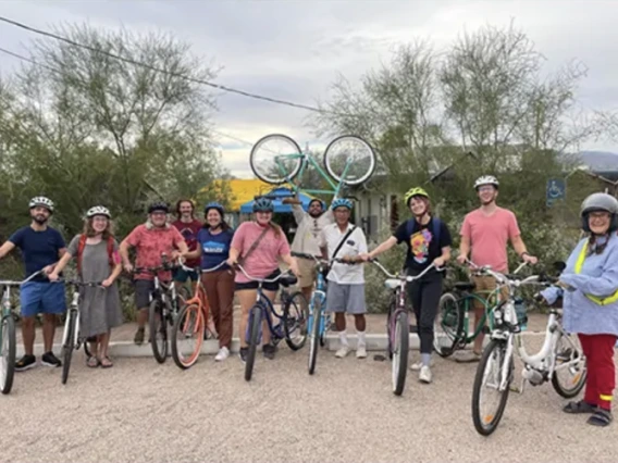 RISE interns and docents with bicycles at Miller Park.