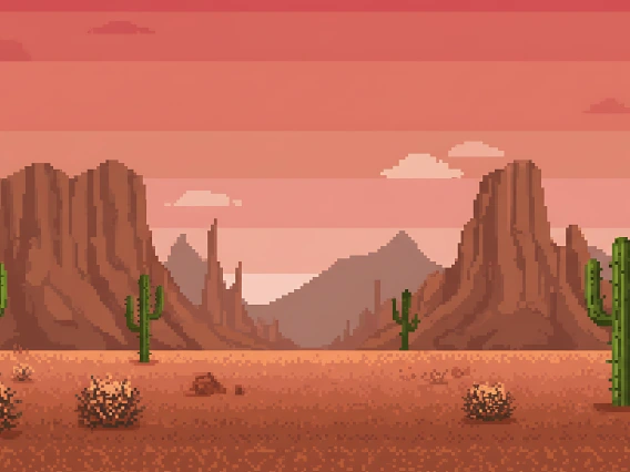 An artistic image of plants and cliffs in the desert.