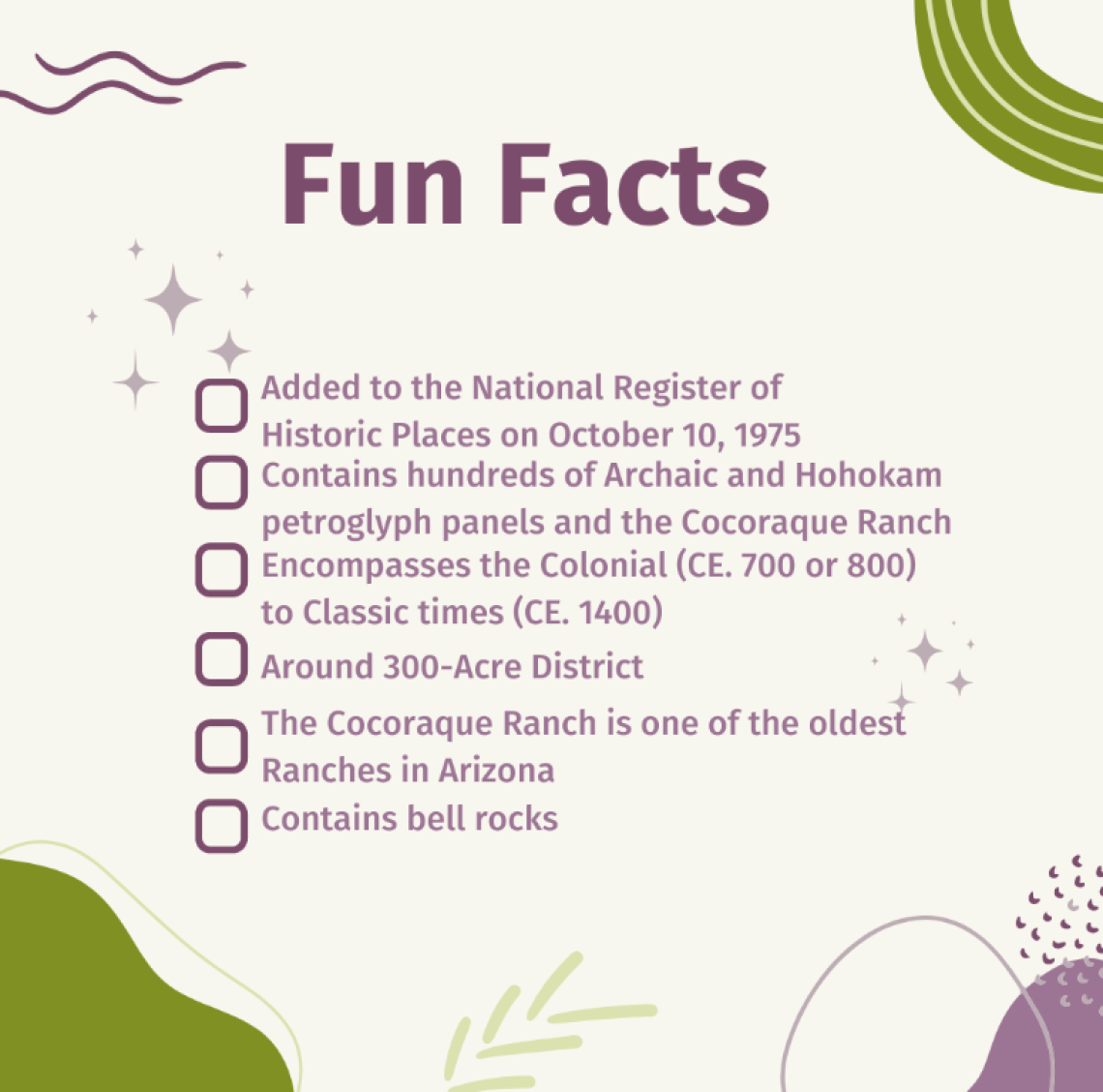 Fun facts to accompany the scavenger hunt social media post for Friends of Ironwood Forest National Monument
