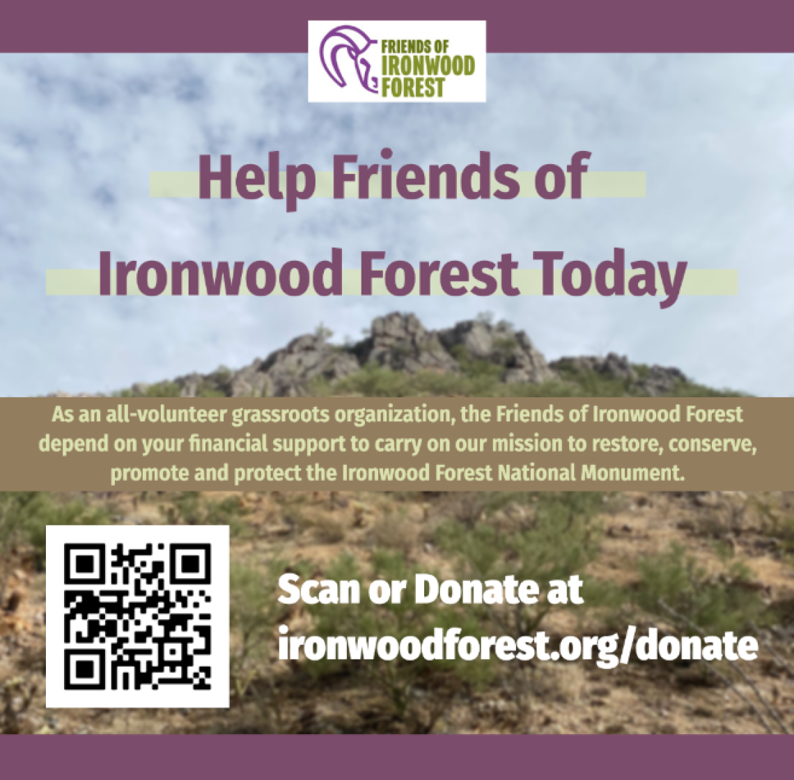 Social media post for Friends of Ironwood Forest National Monument