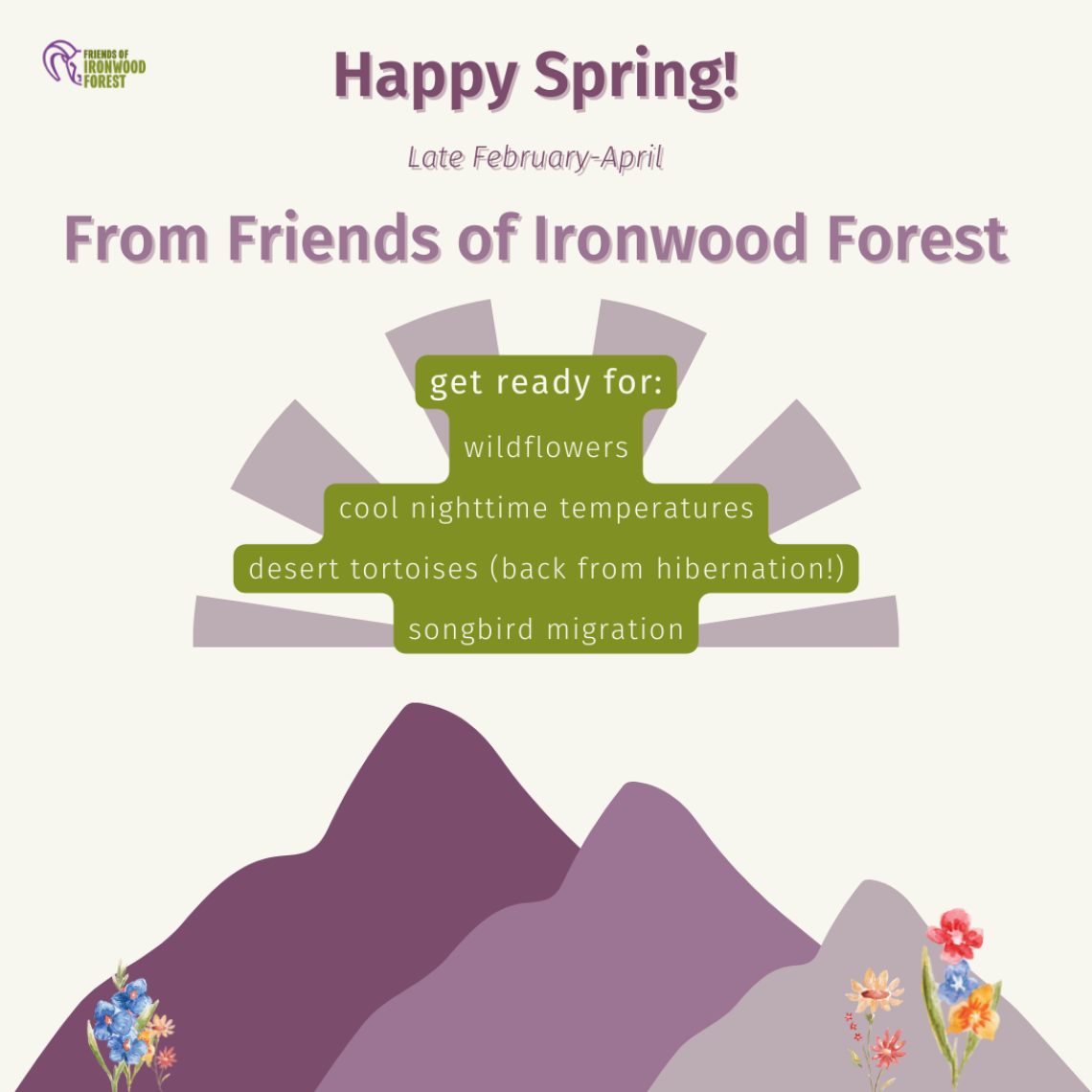 Happy spring social media post for Friends of Ironwood Forest National Monument