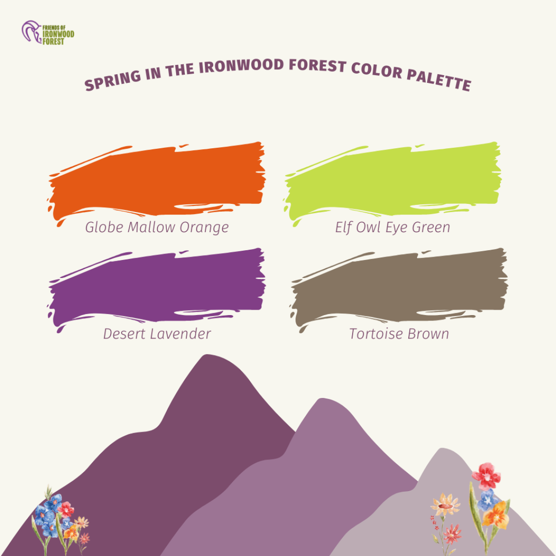 Happy spring color palette social media post for Friends of Ironwood Forest National Monument