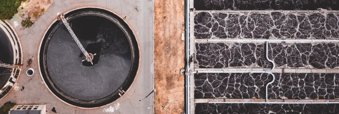 A wastewater treatment facility as seen from above.