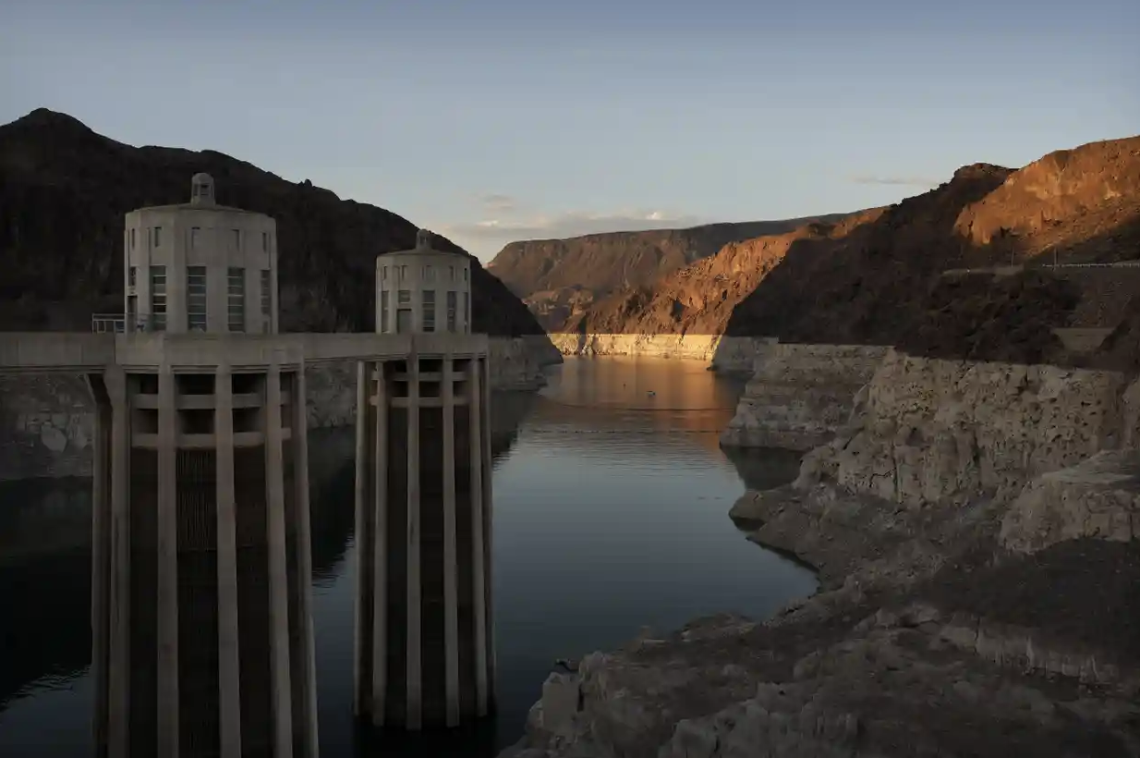 Low water levels behind a dam on the Colorado River.