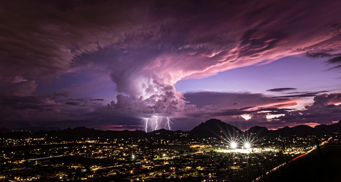 Lightning over Tucson at night.