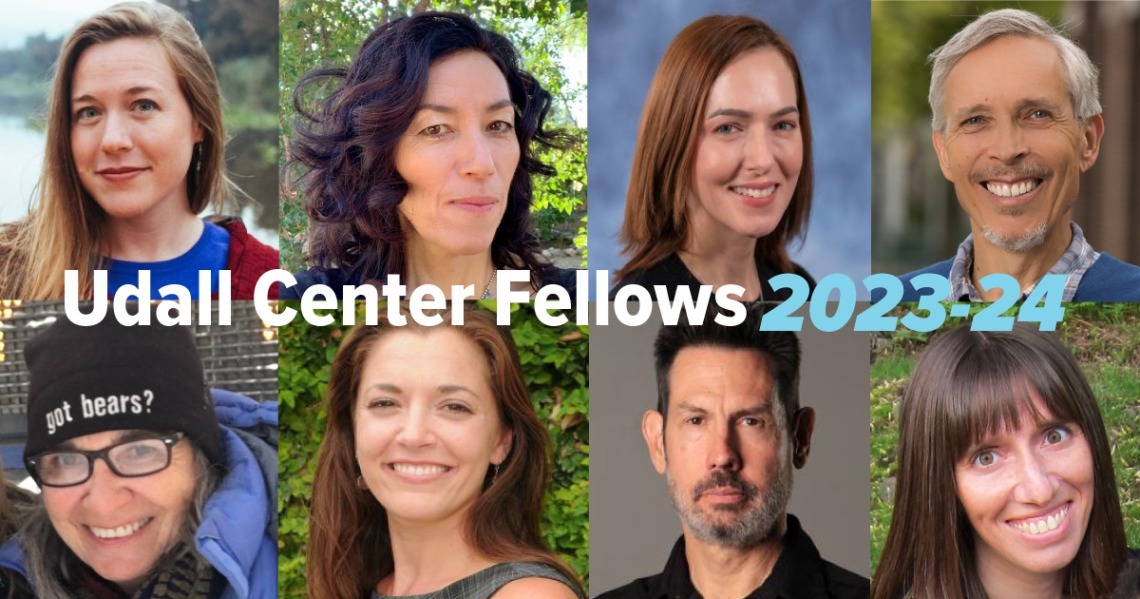 A photo mashup of headshots of the eight new fellows for 2023-24.