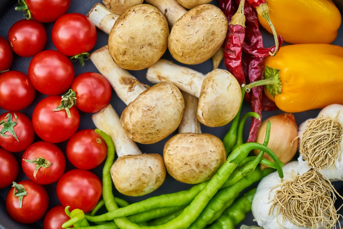 An assortment of colorful vegetables.