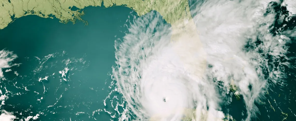 An aerial image of a hurricane over Florida and the Gulf of Mexico.