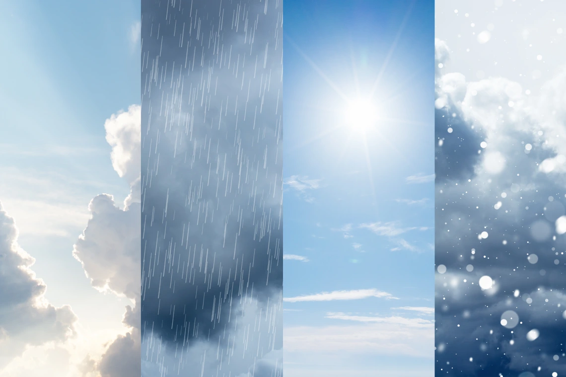 Four panels showing different weather.