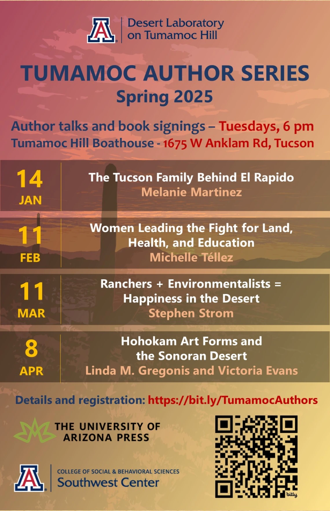 Tumamoc Author Series: Spring 25 flyer