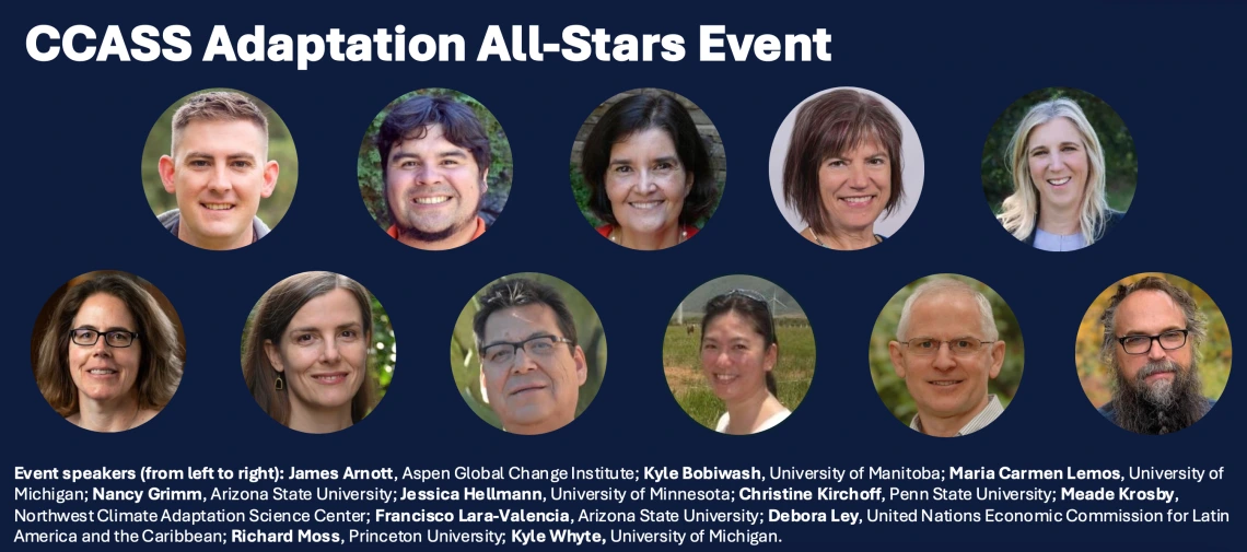 Several headshots of speakers who will present during the event are displayed against a blue background.