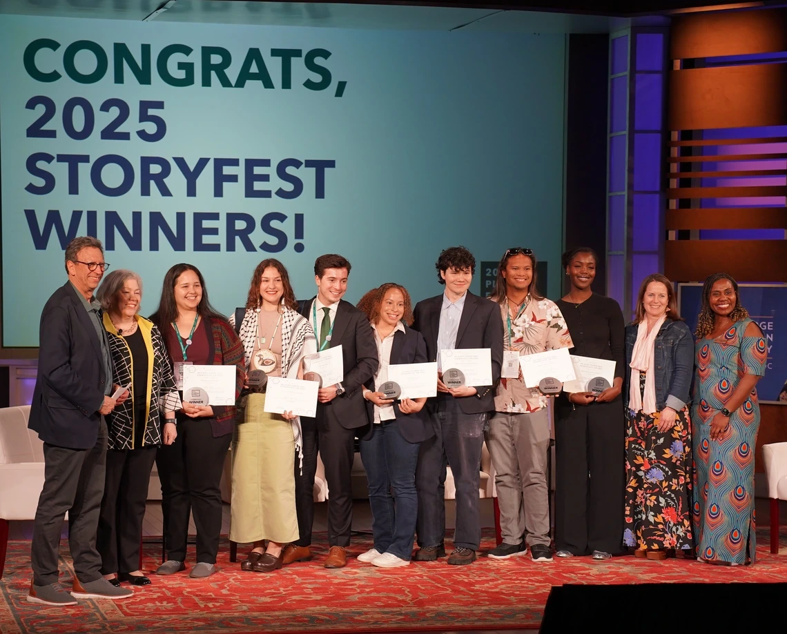 Students pose with certificates at the 2025 Planet Forward Summit.