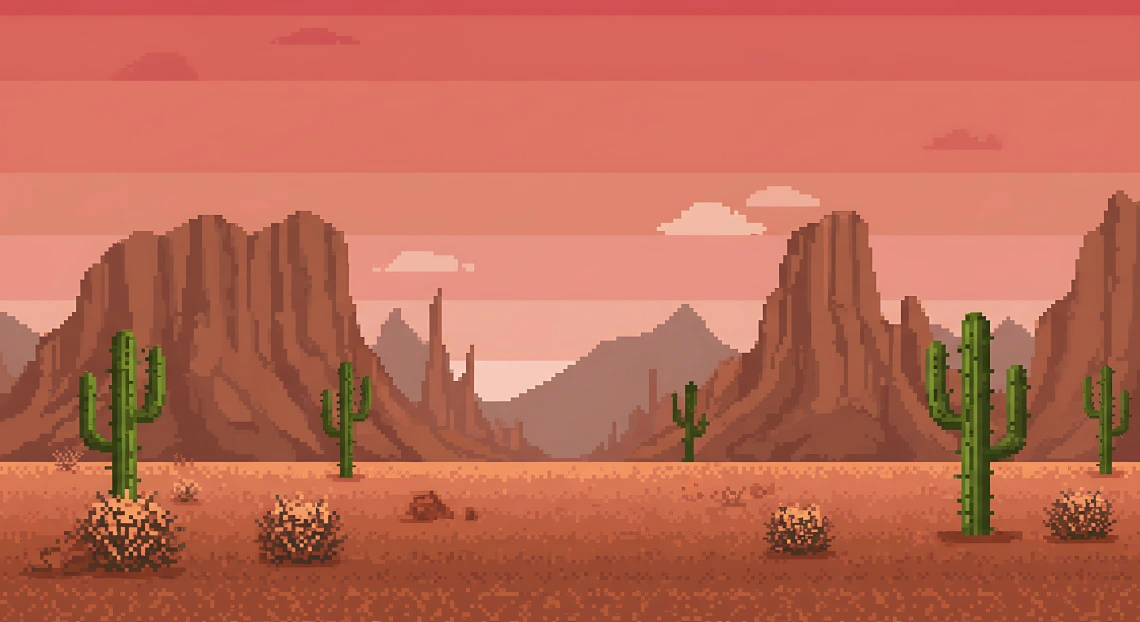 An artistic image of plants and cliffs in the desert.