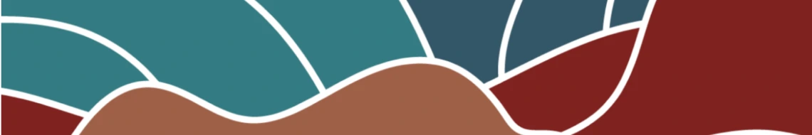 A decorative footer with wavy lines and desert colors.