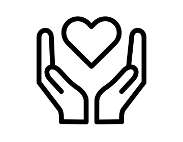 this icon is a pair of hands together in a U-shape with a heart between them.