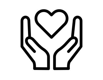 this icon is a pair of hands together in a U-shape with a heart between them.
