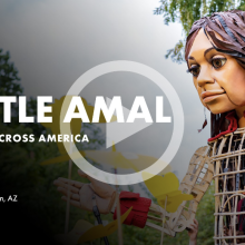 A flier showing Little Amal at the right and the Arizona Arts Live logo top left.