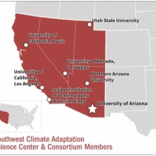 A map of the SWCASC consortium states: California, Nevada, Utah, and Arizona.