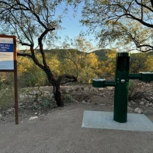 Photo of newly installed water fountain at the base of Tumamoc Hill