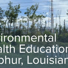 The image shows green trees underneath power lines with the title of the event.