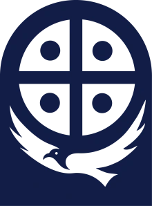 A decorative icon representing the four directions with a hawk flying below.